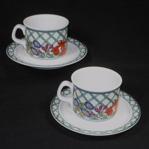 2 sets DANSK International Nordic Garden porcelain tea cup & saucer